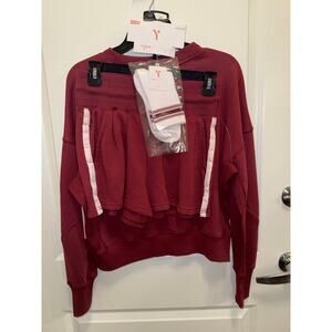 ogalicious 3 Piece Set XS Burgundy Lounge Set Shorts Sweatshirt Socks NWT